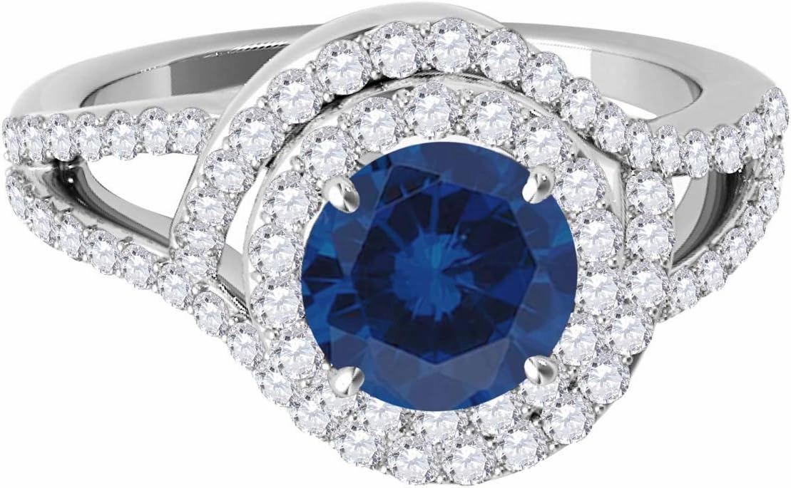 MauliJewels 1.91 Carat Halo Split Shank Interwined Design Sapphire prong 14k White Gold