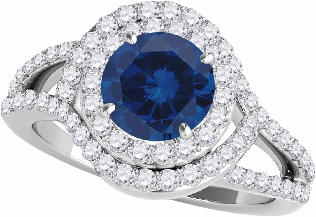 MauliJewels 1.91 Carat Halo Split Shank Interwined Design Sapphire prong 14k White Gold