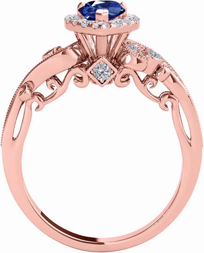 MauliJewels 3/4 Carat Marquise Shape Sapphire & Natural White Diamond Gemstone Ring Prong-Setting 14K Solid Rose Gold