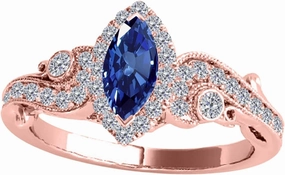 MauliJewels 3/4 Carat Marquise Shape Sapphire & Natural White Diamond Gemstone Ring Prong-Setting 14K Solid Rose Gold