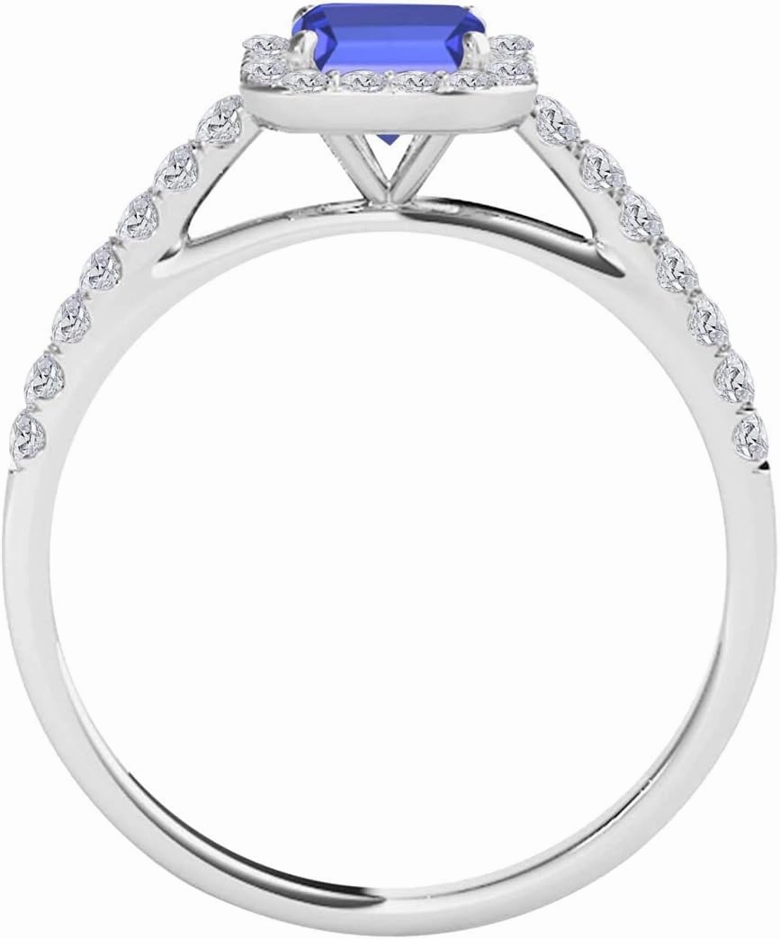 MauliJewels Rings for Women 0.78 Carat Stylish Look Diamond And Emerald Shape Sapphire Ring 4-prong 10k White Gold