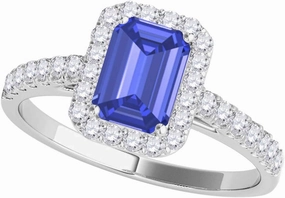 MauliJewels Rings for Women 0.78 Carat Stylish Look Diamond And Emerald Shape Sapphire Ring 4-prong 10k White Gold