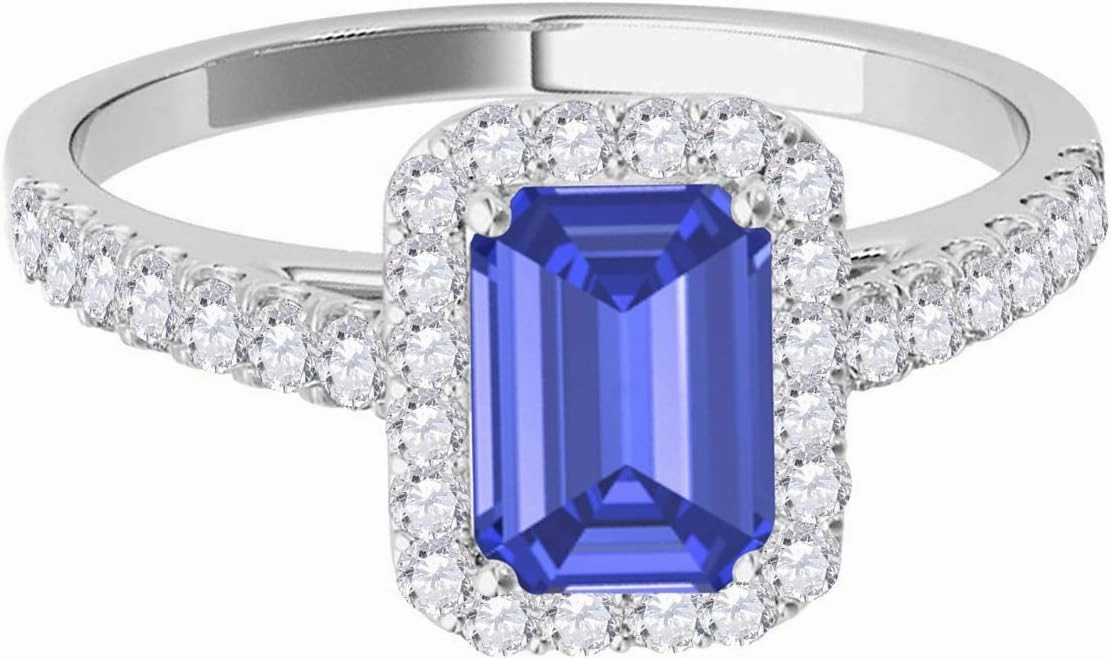 MauliJewels Rings for Women 0.78 Carat Stylish Look Diamond And Emerald Shape Sapphire Ring 4-prong 10k White Gold