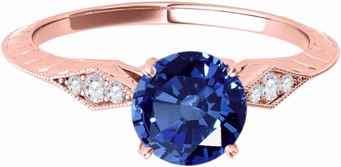 MauliJewels Rings for Women 0.83 Carat Diamond And Sapphire Ring prong 14K Rose Gold