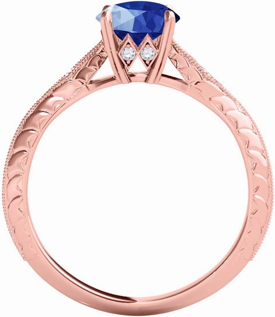 MauliJewels Rings for Women 0.83 Carat Diamond And Sapphire Ring prong 14K Rose Gold