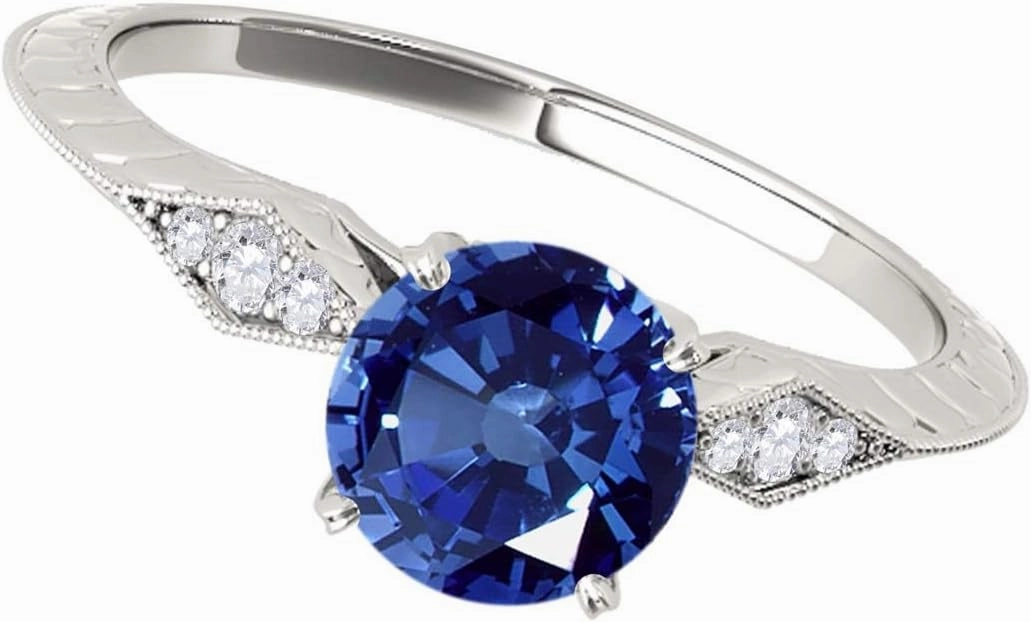MauliJewels Rings for Women 0.83 Carat Diamond And Sapphire Ring prong 14K White Gold
