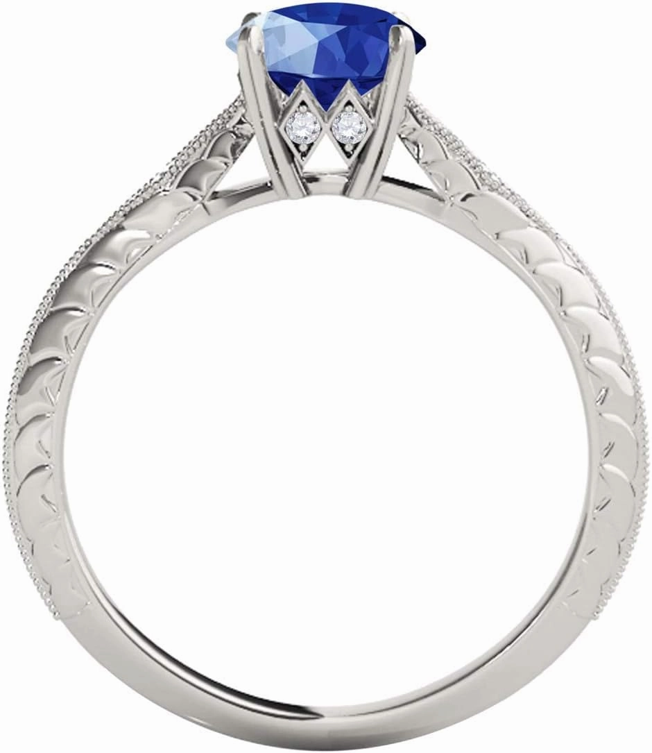MauliJewels Rings for Women 0.83 Carat Diamond And Sapphire Ring prong 14K White Gold