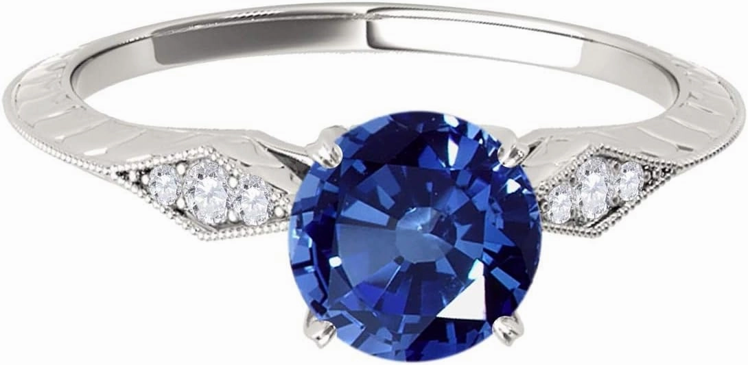 MauliJewels Rings for Women 0.83 Carat Diamond And Sapphire Ring prong 14K White Gold