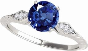 MauliJewels Rings for Women 0.83 Carat Diamond And Sapphire Ring prong 14K White Gold