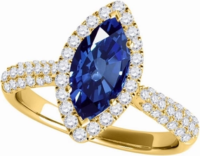 MauliJewels Rings for Women 0.87 Carat Elegant Look Diamond And Marquise Shape Created Sapphire Ring pave 10k Yellow Gold