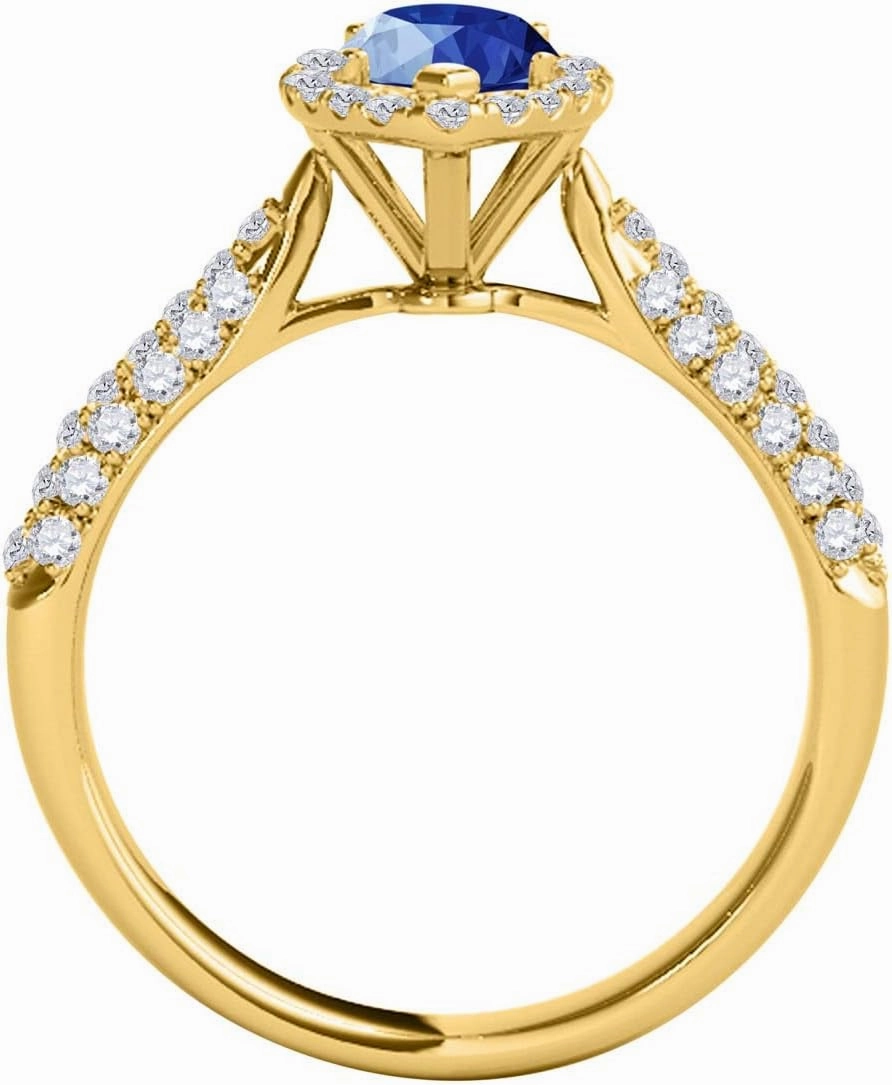 MauliJewels Rings for Women 0.87 Carat Elegant Look Diamond And Marquise Shape Created Sapphire Ring pave 10k Yellow Gold
