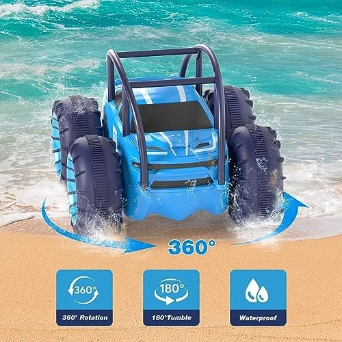 MaxTronic Amphibious Remote Control Car,Rechargeable RC Cars Toy 360° Flips Rotation Stunt Crawler 15KM/H 4WD All Terrain Outdoor Indoor Toy for Kids Boys Girls 3-12