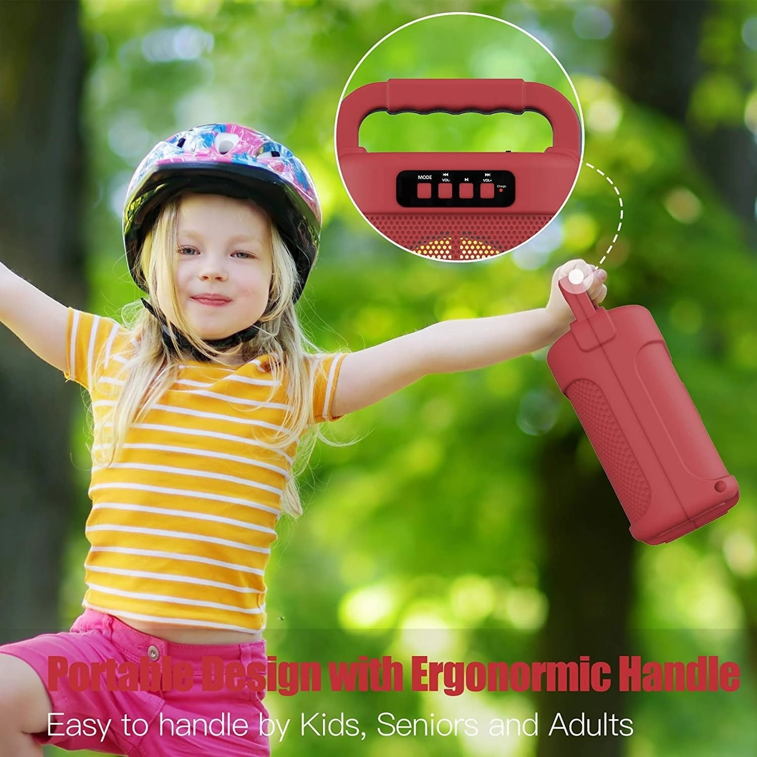mayceyee Bluetooth Speaker with FM Radio, Rechargeable Portable Speaker with Led Light Flash, USB and Micro SD Card Input and AUX-in, Stero Wireless Speaker for Gatherings, Outdoor and Gym - Red