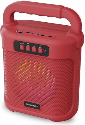 mayceyee Bluetooth Speaker with FM Radio, Rechargeable Portable Speaker with Led Light Flash, USB and Micro SD Card Input and AUX-in, Stero Wireless Speaker for Gatherings, Outdoor and Gym - Red
