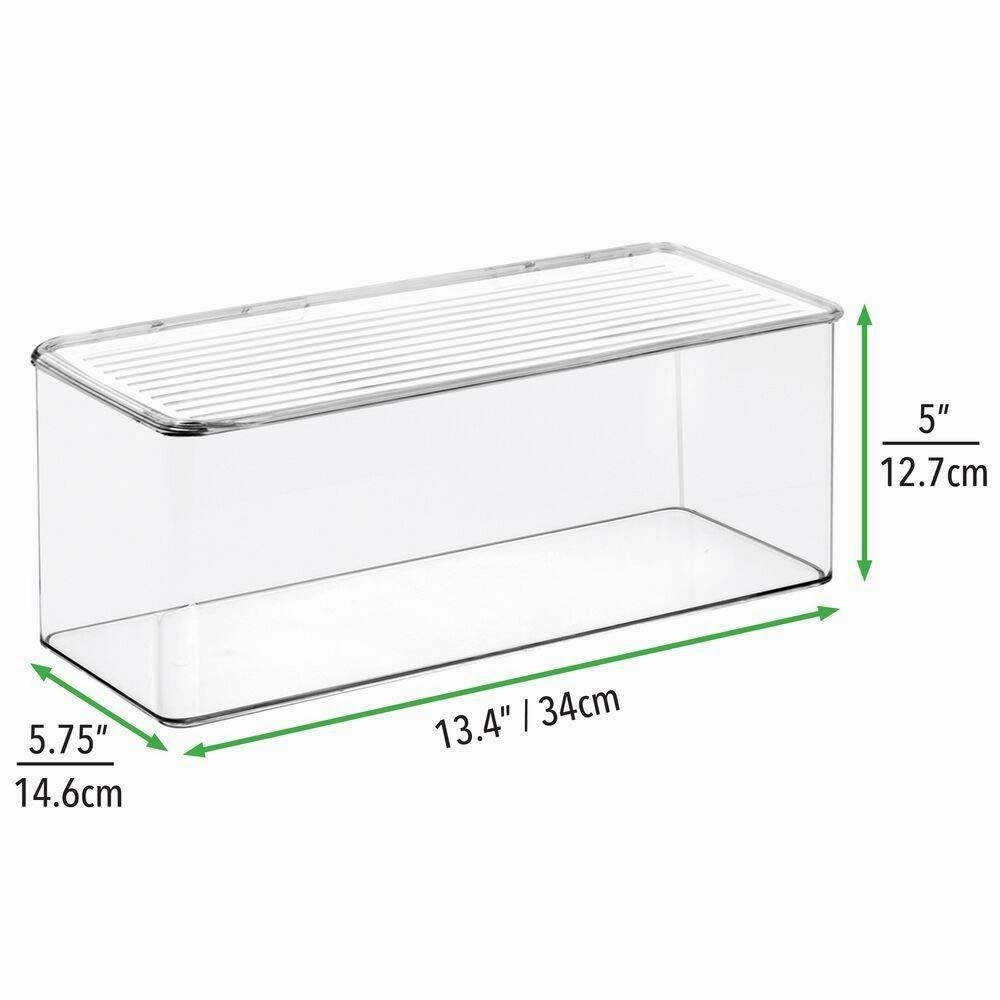 mDesign Makeup Storage Organizer Box for Bathroom Vanity, Countertops, Drawers - Holds Beauty Blenders, Eyeshadow Palettes, Lipstick, Lip Gloss, Makeup Brushes - Hinged Lid, 13.4" Long, 4 Pack - Clear
