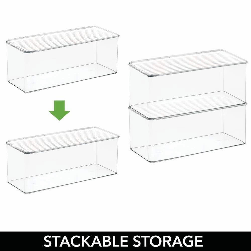 mDesign Makeup Storage Organizer Box for Bathroom Vanity, Countertops, Drawers - Holds Beauty Blenders, Eyeshadow Palettes, Lipstick, Lip Gloss, Makeup Brushes - Hinged Lid, 13.4" Long, 4 Pack - Clear