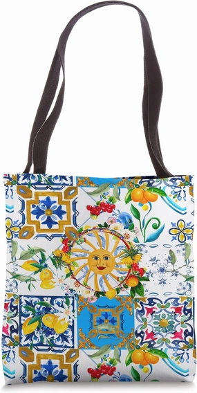 Mediterranean tiles,majolica,Sicily,Italy,lemons,summer Tote Bag
