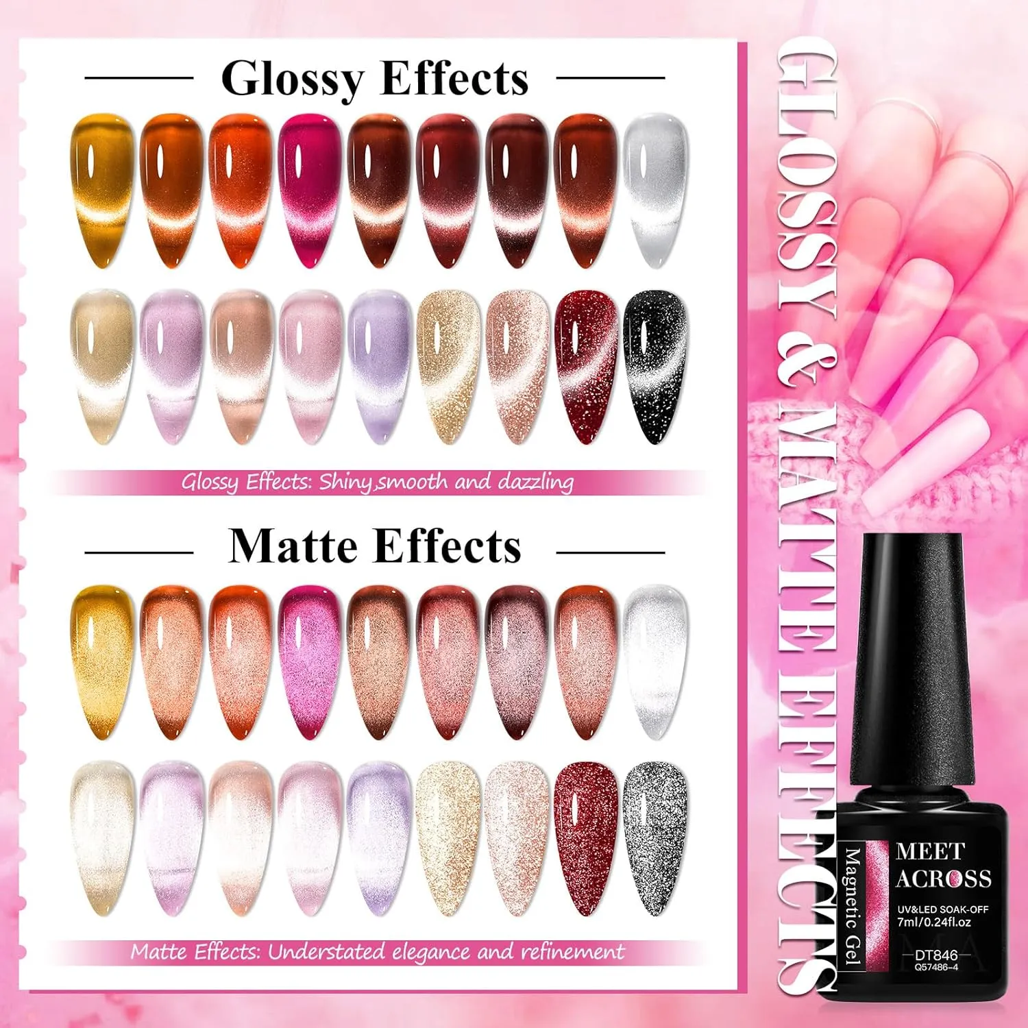 MEET ACROSS Brown Cat Eye Gel Nail Polish Set 18PCS Glitter Gel Polish Kit Gold Gel Amber Caramel Shimmer Nail Polish Kit Reflective Fall Translucent Cateye Gel Polish Salon DIY Gifts