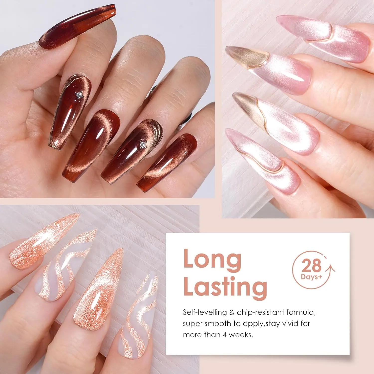 MEET ACROSS Brown Cat Eye Gel Nail Polish Set 18PCS Glitter Gel Polish Kit Gold Gel Amber Caramel Shimmer Nail Polish Kit Reflective Fall Translucent Cateye Gel Polish Salon DIY Gifts