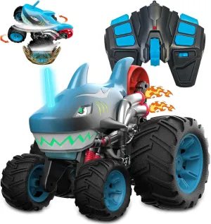 Megalodon Monster Truck - 2.4 GHz All-Terrain Remote Control Truck, with Light, 360° Rotation, Upright Walking and Drifting, Birthday Toys for Boys Girls Age 3 4 5 6 7 8 9 10 (Blue)