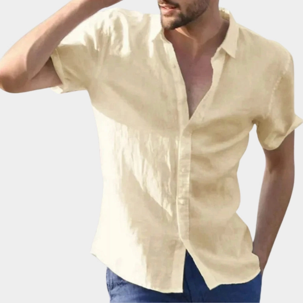 Men's Beige Linen Summer Shirt - Lightweight & Breathable Short Sleeve