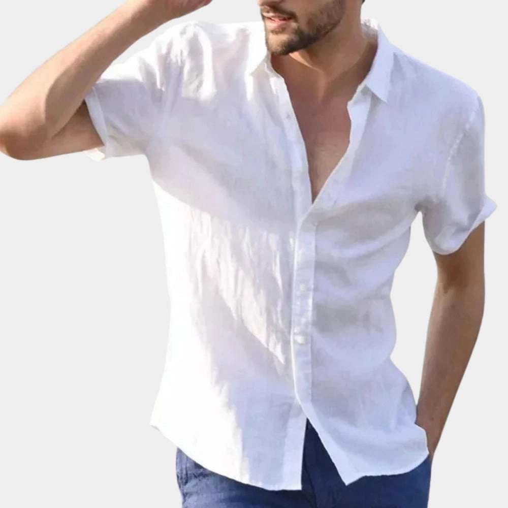 Men's Beige Linen Summer Shirt - Lightweight & Breathable Short Sleeve