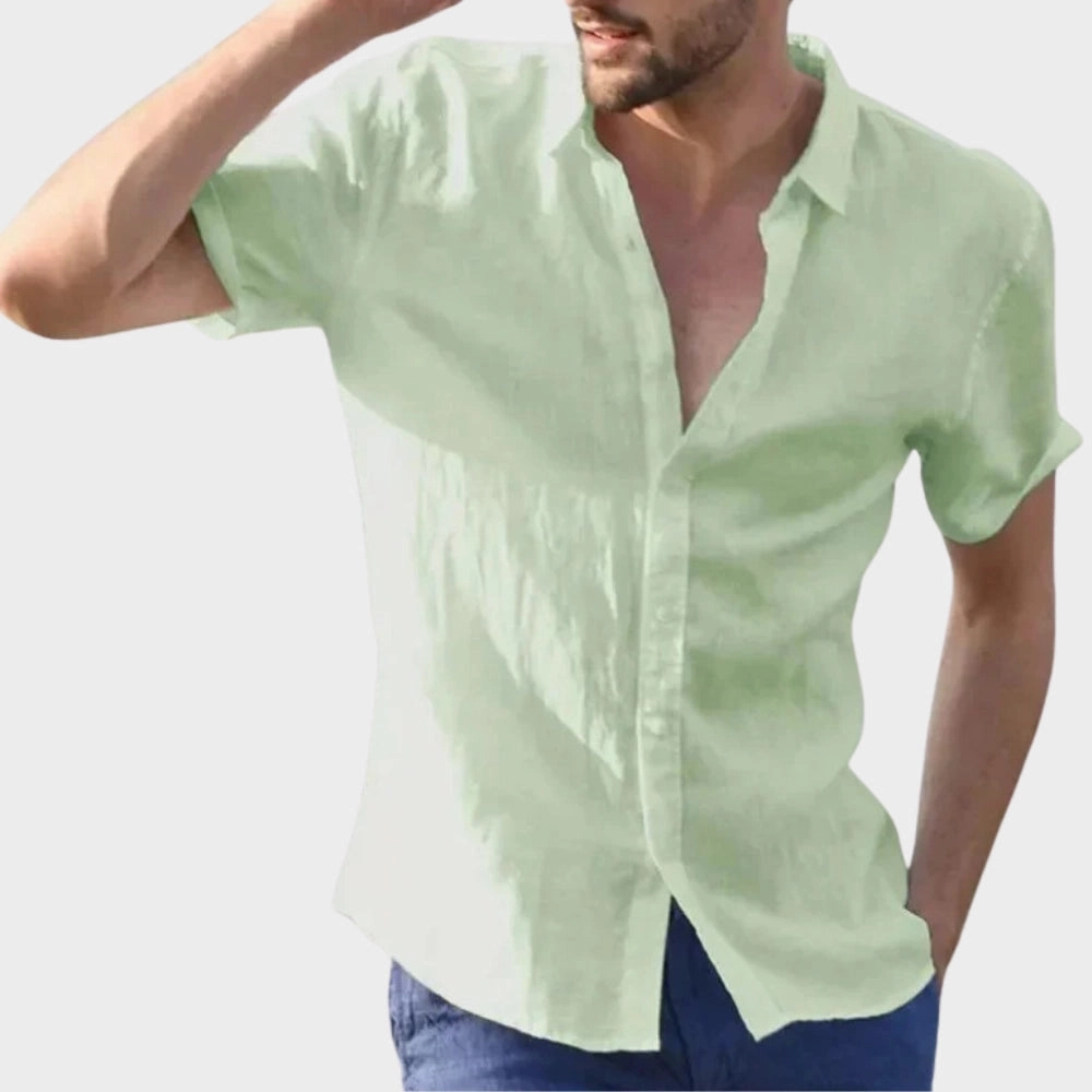 Men's Beige Linen Summer Shirt - Lightweight & Breathable Short Sleeve