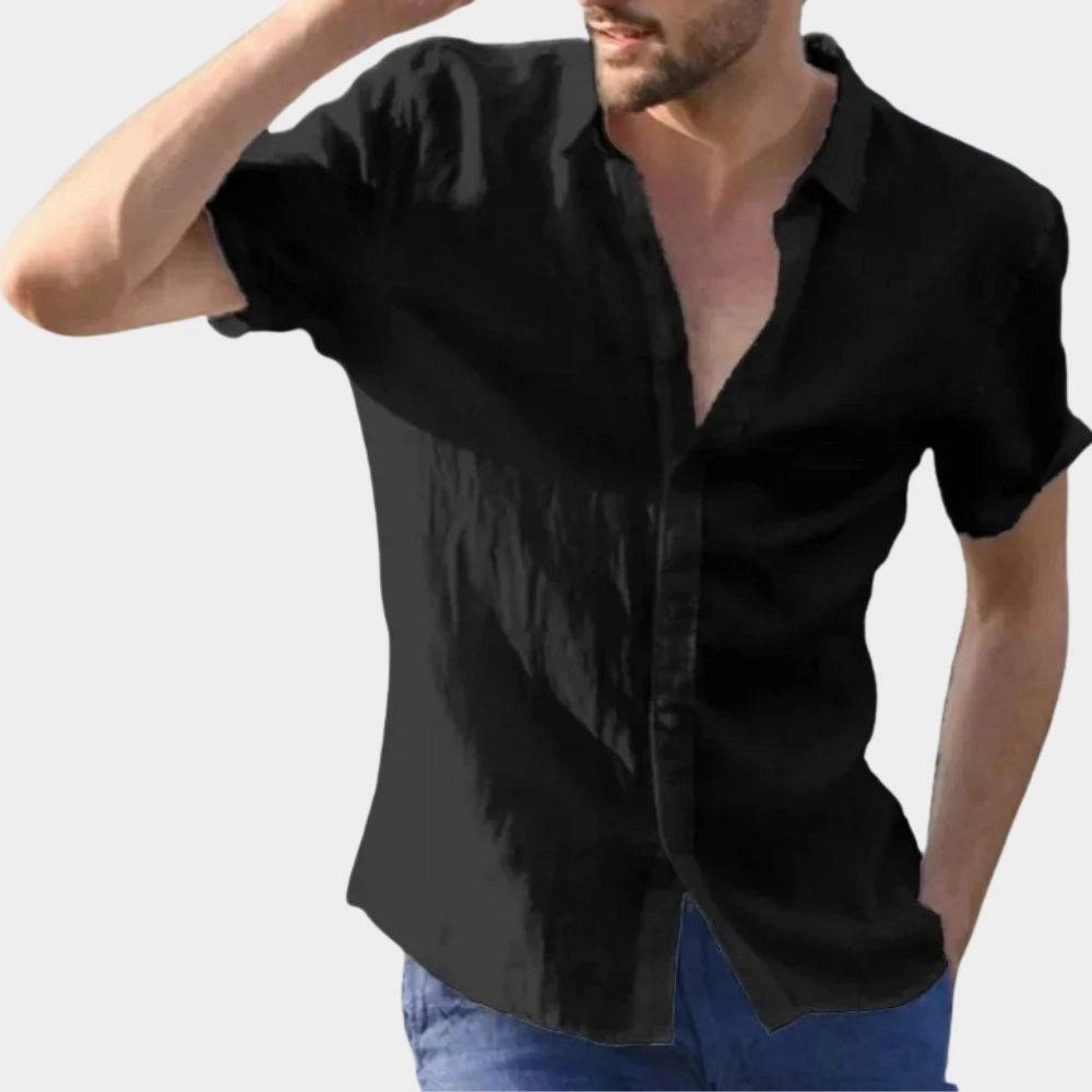 Men's Beige Linen Summer Shirt - Lightweight & Breathable Short Sleeve