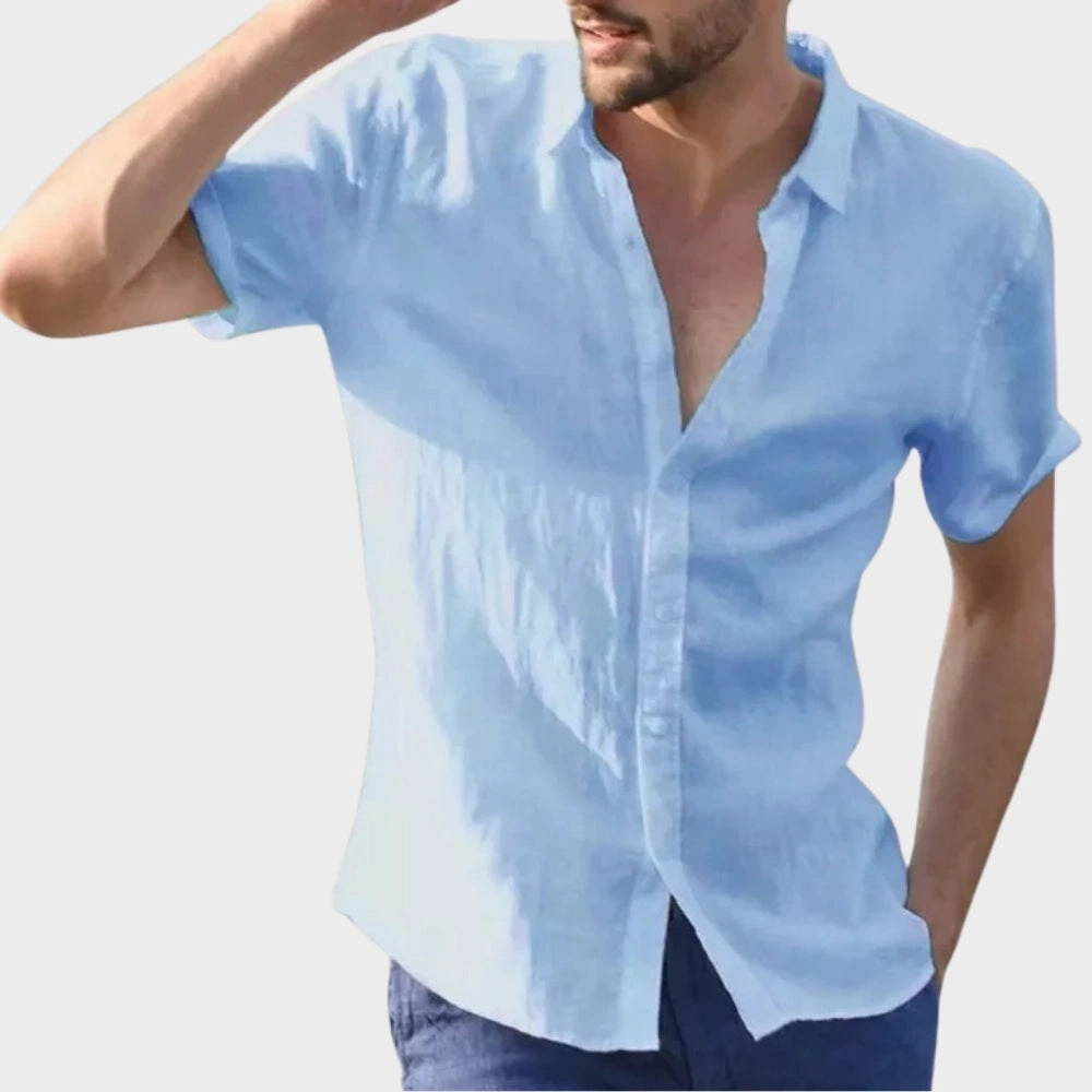 Men's Beige Linen Summer Shirt - Lightweight & Breathable Short Sleeve