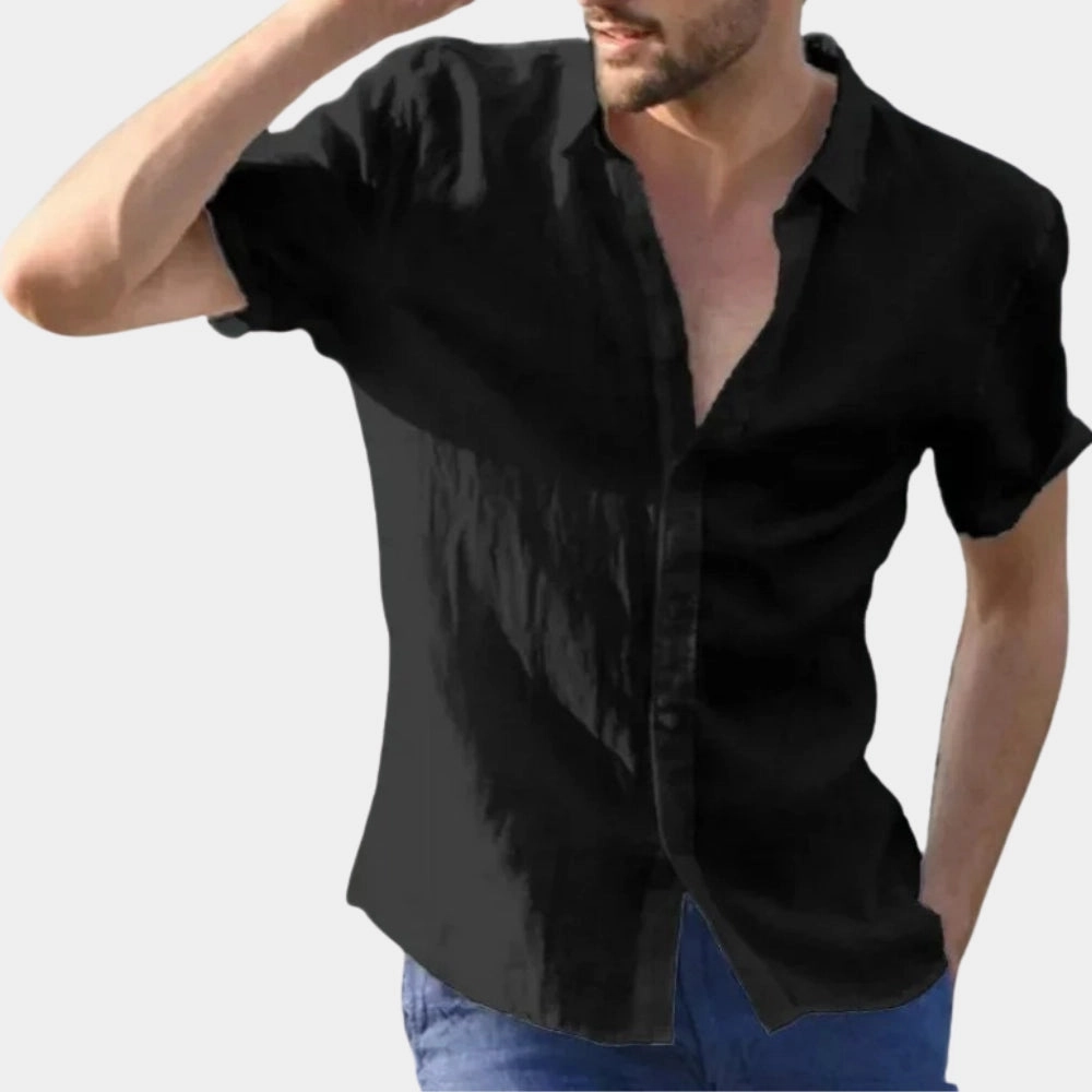 Men's Beige Linen Summer Shirt - Lightweight & Breathable Short Sleeve