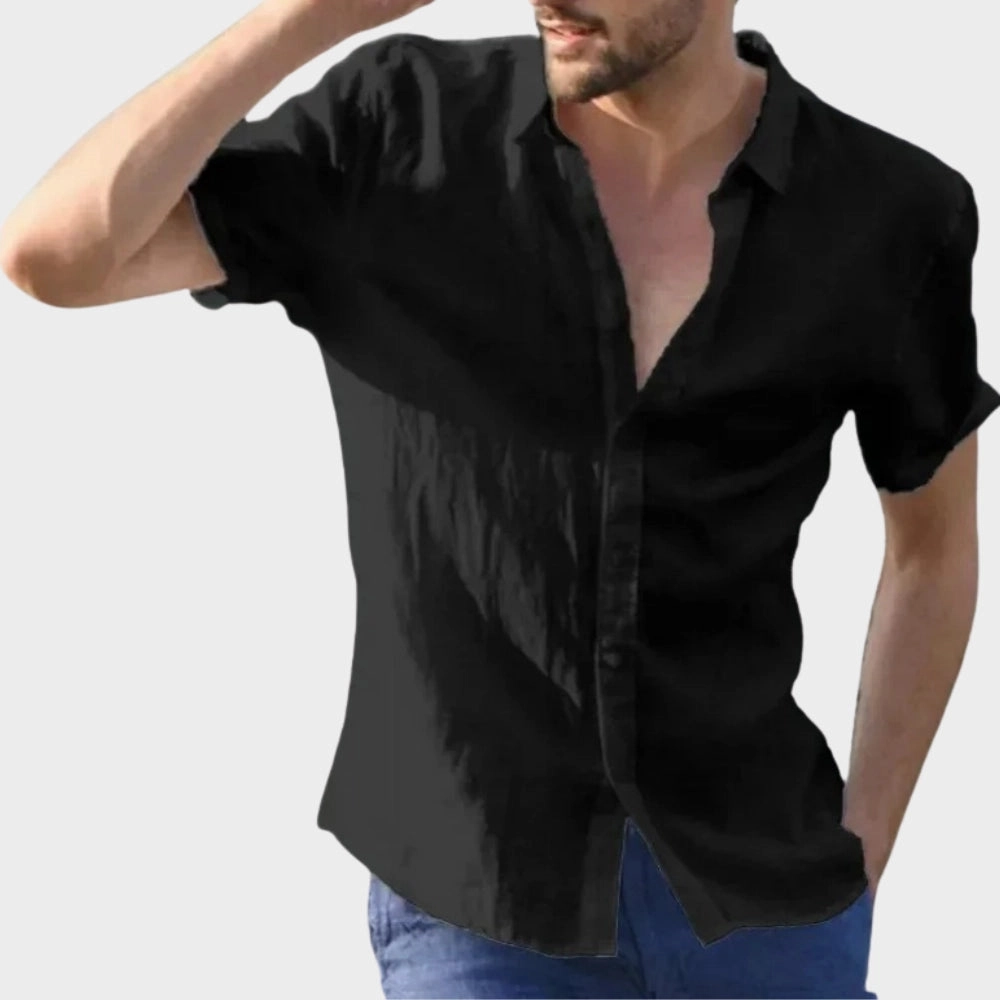 Men's Beige Linen Summer Shirt - Lightweight & Breathable Short Sleeve