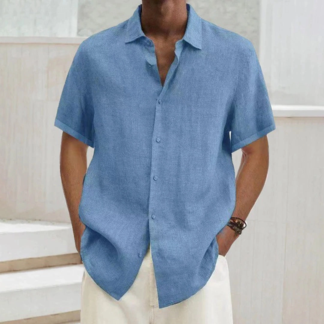 Men's Black Linen Short Sleeve Summer Shirt - Lightweight, Breathable
