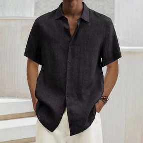 Men's Black Linen Short Sleeve Summer Shirt - Lightweight, Breathable