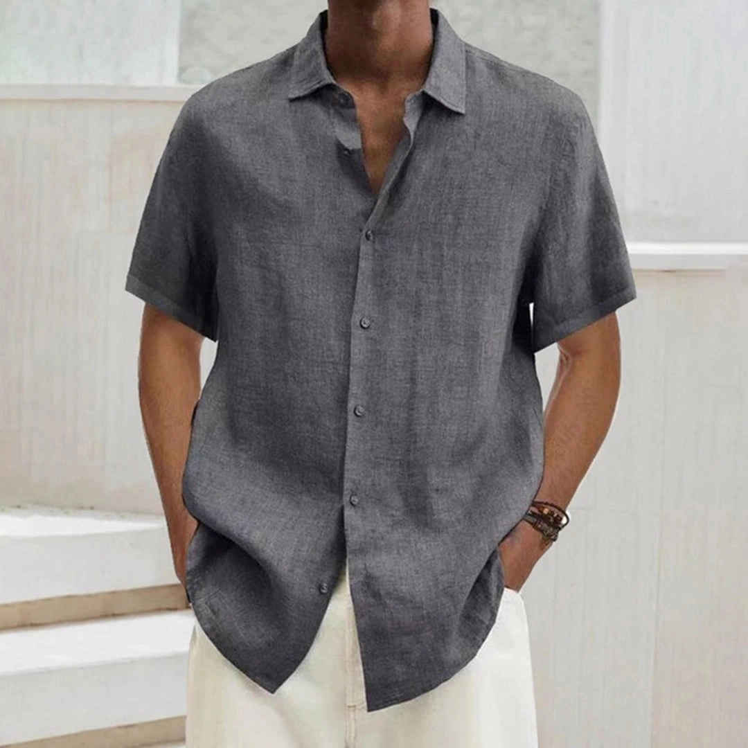 Men's Black Linen Short Sleeve Summer Shirt - Lightweight, Breathable