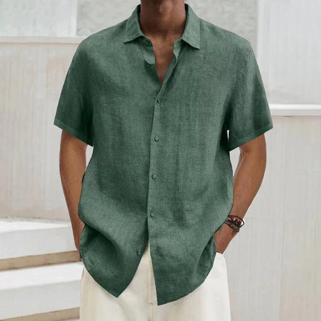 Men's Black Linen Short Sleeve Summer Shirt - Lightweight, Breathable