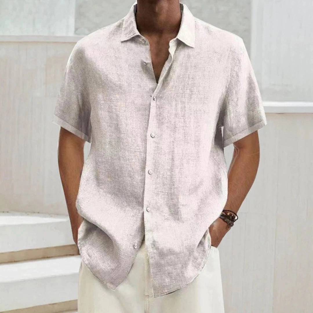 Men's Black Linen Short Sleeve Summer Shirt - Lightweight, Breathable