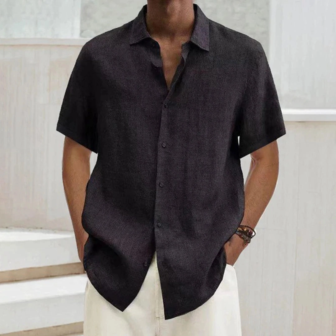 Men's Black Linen Short Sleeve Summer Shirt - Lightweight, Breathable