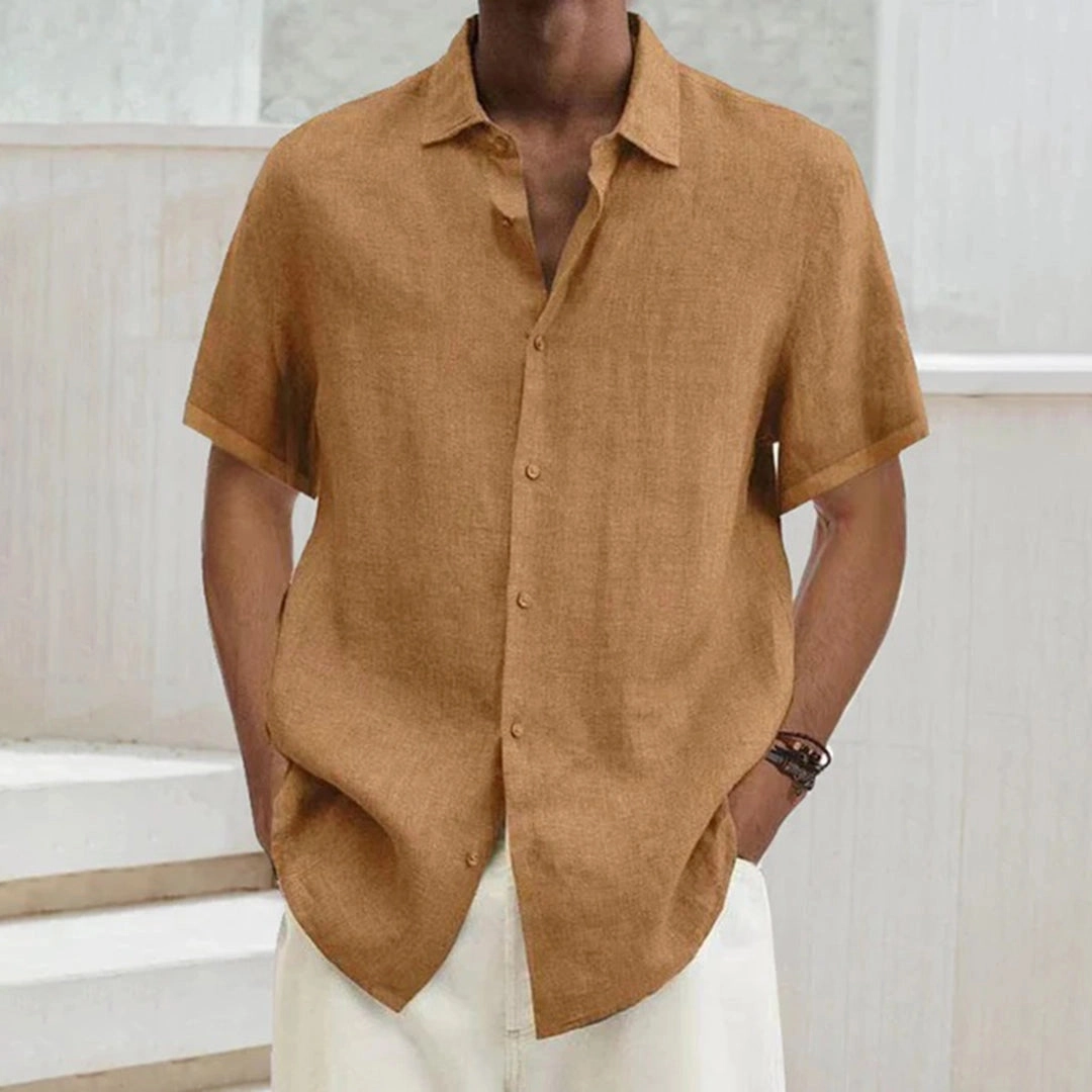 Men's Black Linen Short Sleeve Summer Shirt - Lightweight, Breathable