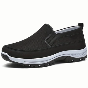 Men's Black Slip-On Walking Shoes - Lightweight, Breathable, Cushioned