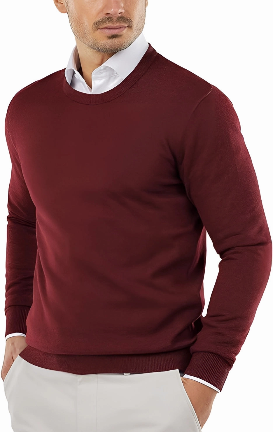 Men's Blue Wool Crewneck Sweater - Lightweight, Fitted, Stylish