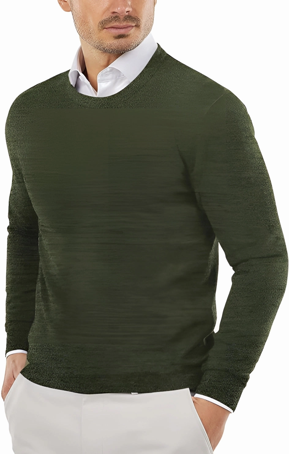 Men's Blue Wool Crewneck Sweater - Lightweight, Fitted, Stylish