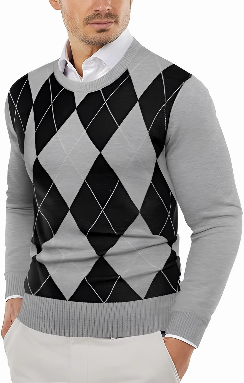 Men's Blue Wool Crewneck Sweater - Lightweight, Fitted, Stylish
