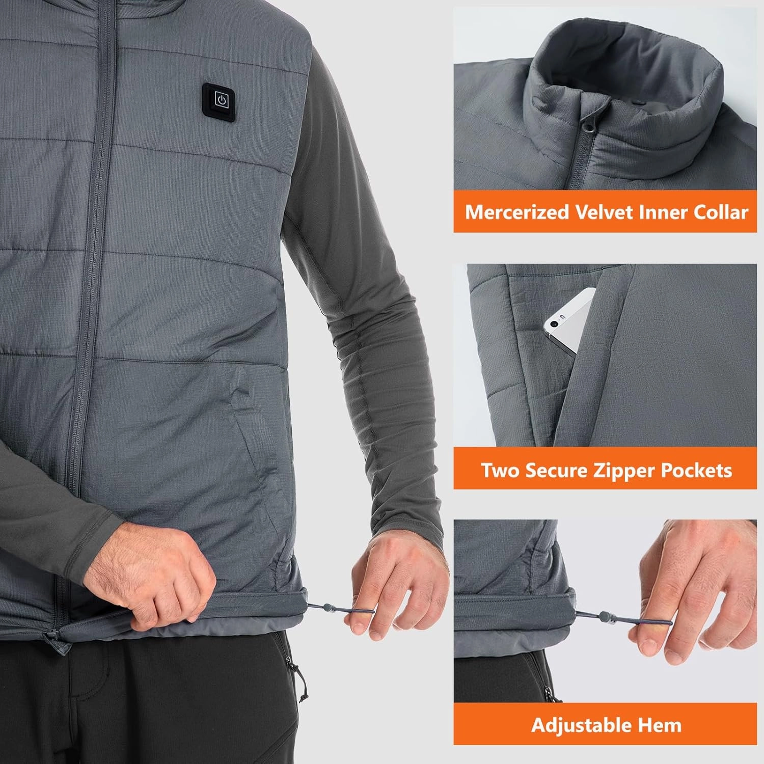Men's Heated Vest Water-resistant USB Rechargeable Washable Electric Winter Heating Vests (Battery Pack Not Included)