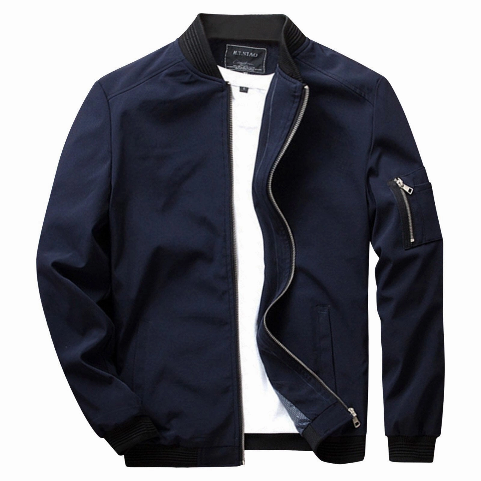 Men's Olive Green Lightweight Bomber Jacket with Zipper Pocket