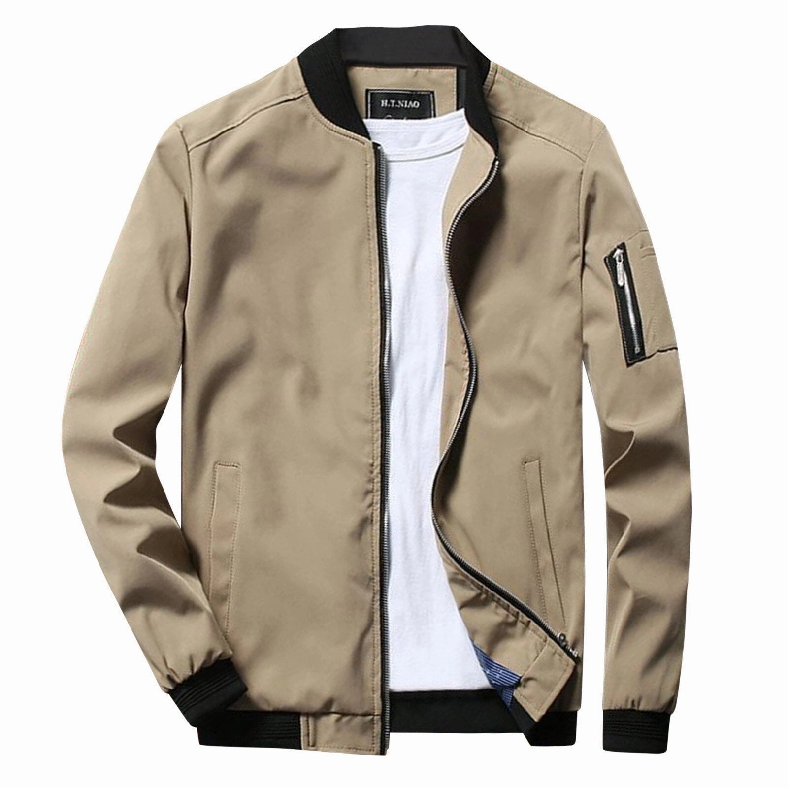 Men's Olive Green Lightweight Bomber Jacket with Zipper Pocket