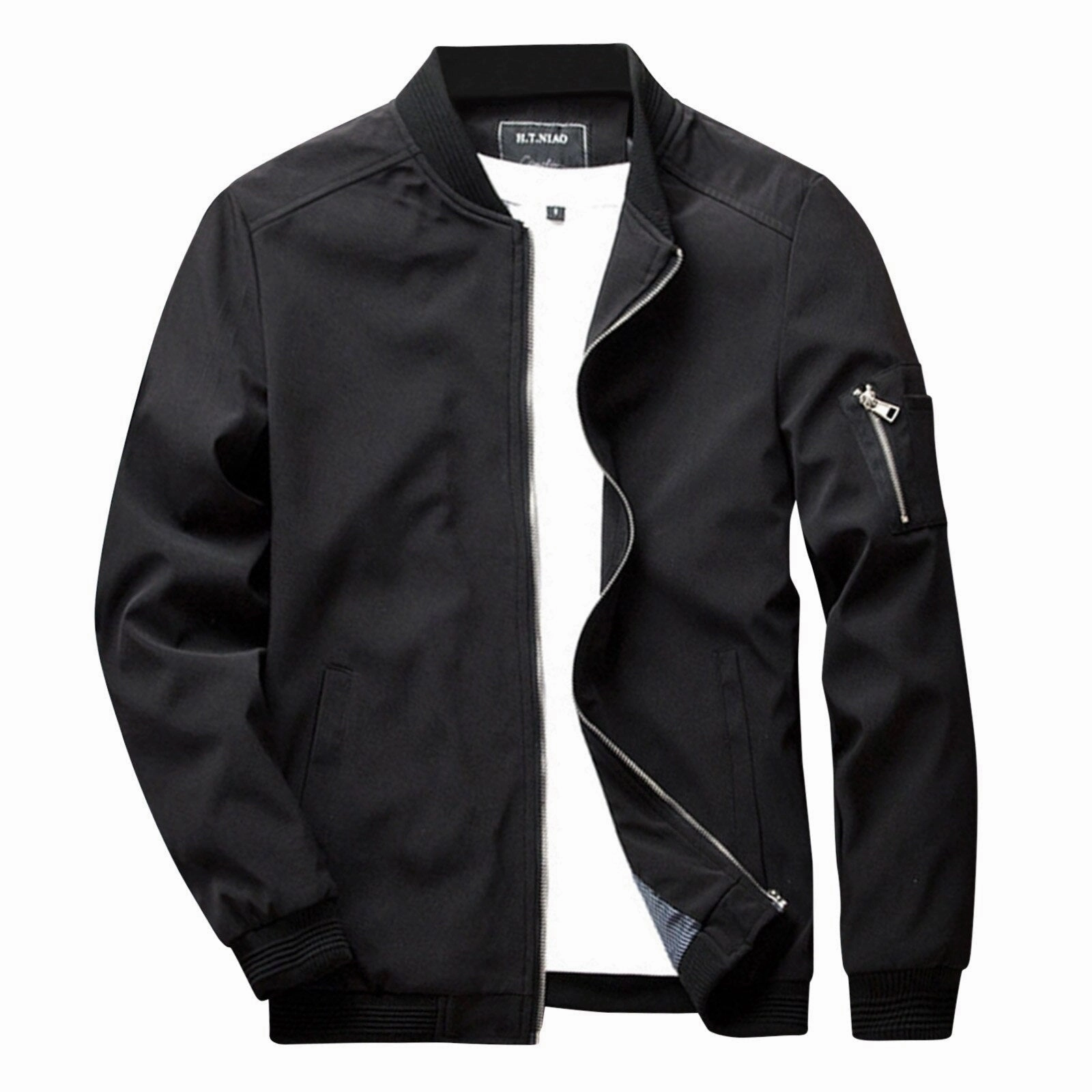 Men's Olive Green Lightweight Bomber Jacket with Zipper Pocket