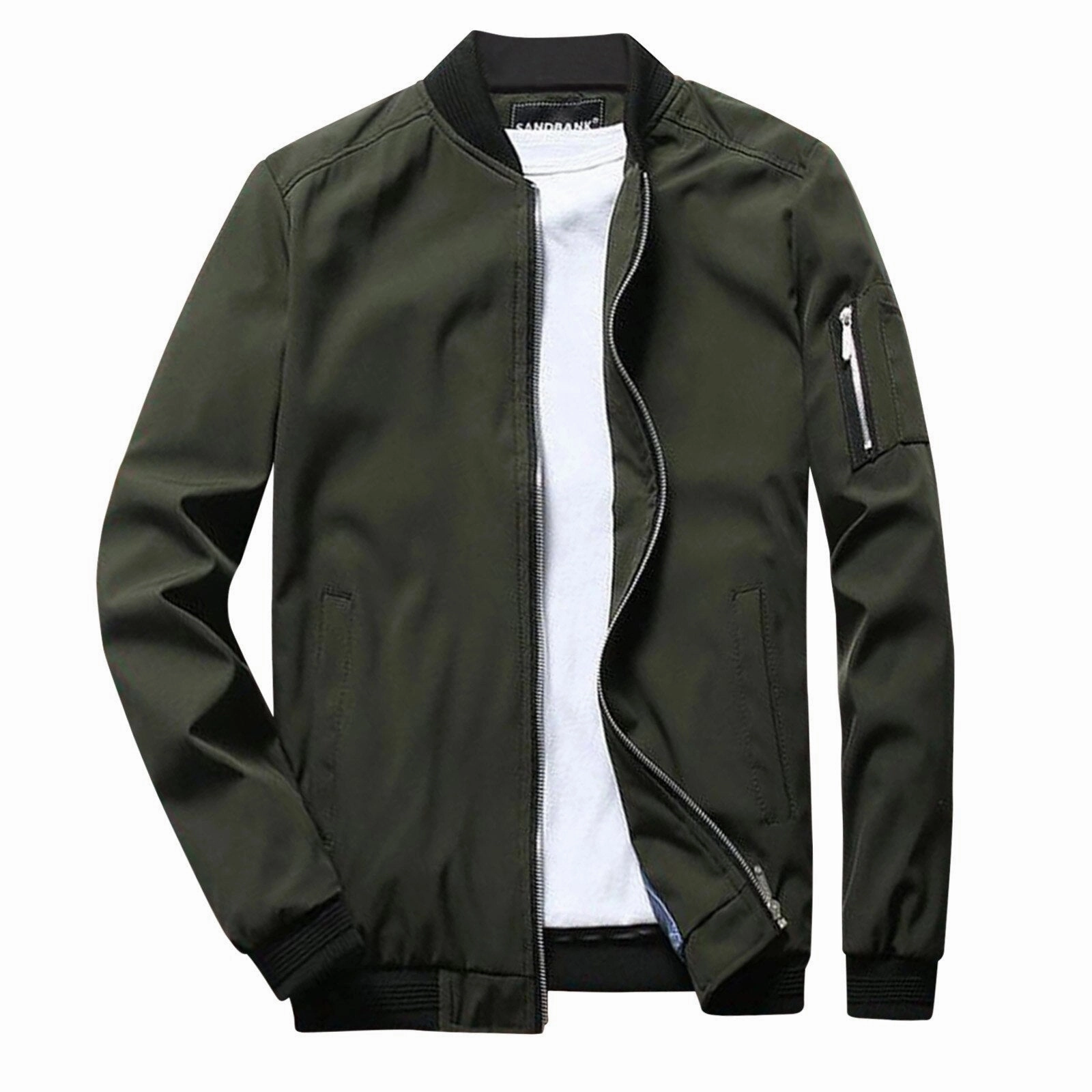 Men's Olive Green Lightweight Bomber Jacket with Zipper Pocket