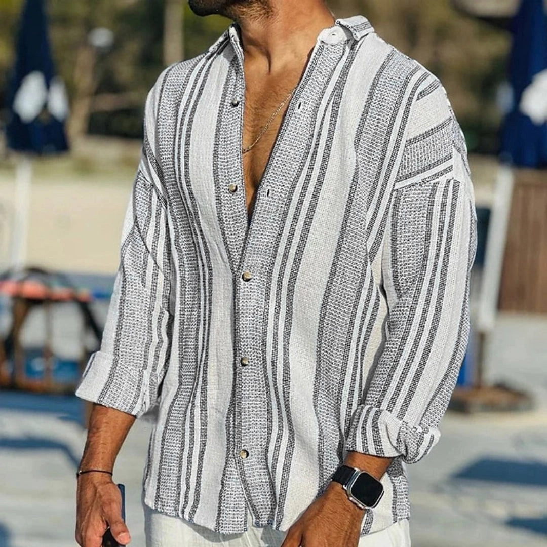 Men's Striped Linen Shirt - Casual Lightweight Beachwear