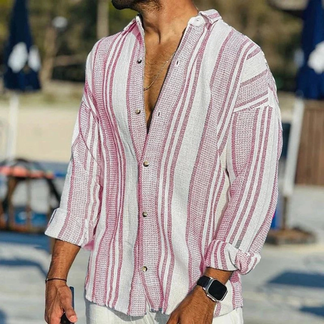 Men's Striped Linen Shirt - Casual Lightweight Beachwear