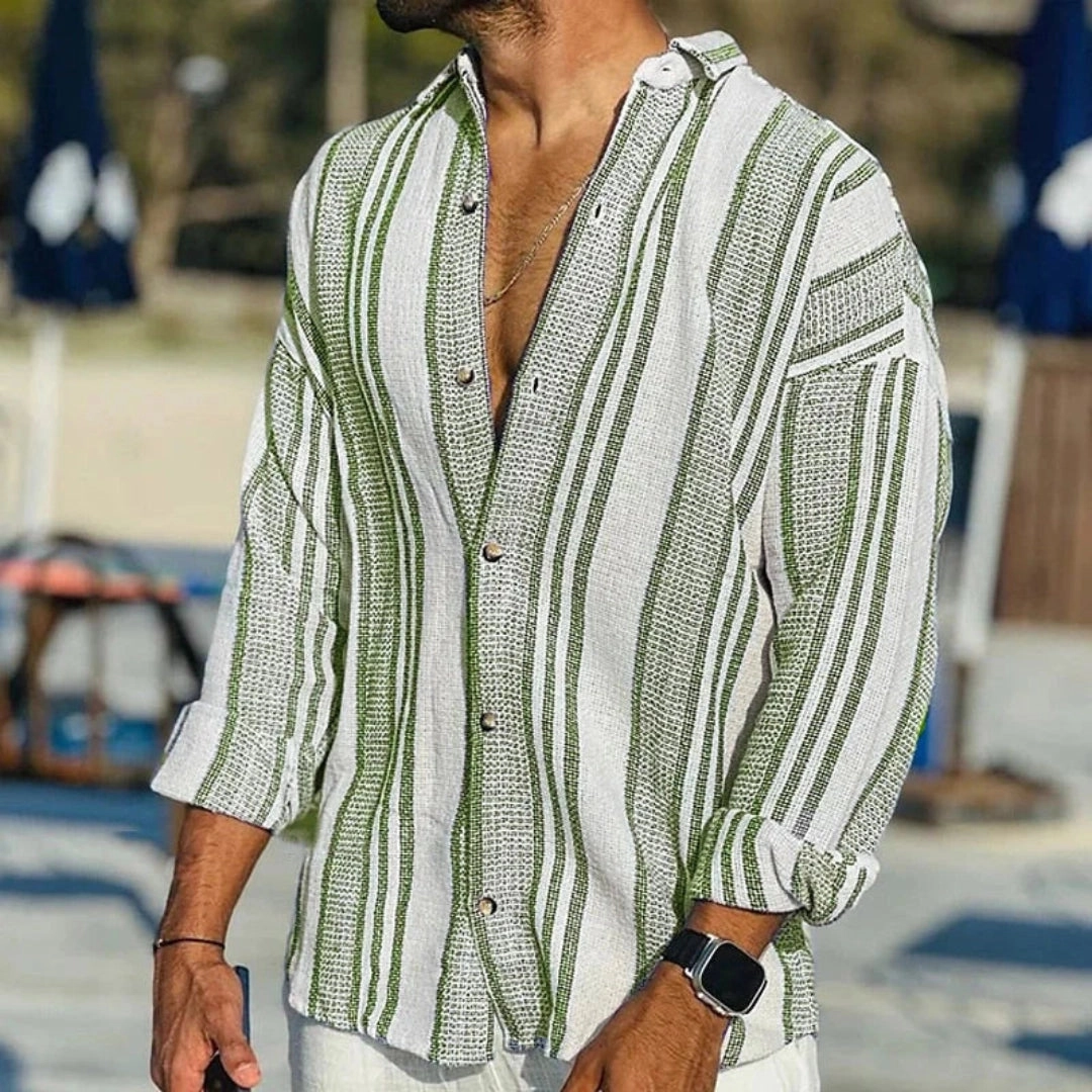 Men's Striped Linen Shirt - Casual Lightweight Beachwear